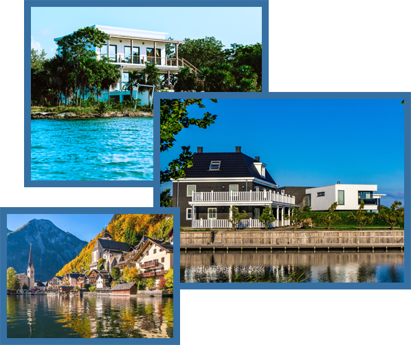 A collage of houses and water